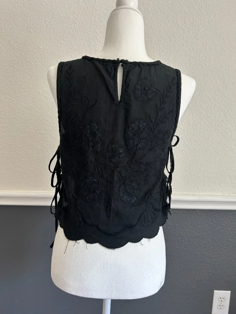 Free People embroidered detail tie-side tank in black